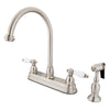 Kingston Satin Nickel Two Handle 8" Kitchen Faucet with Brass Sprayer KB3758PLBS