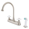 Kingston Satin Nickel Two Handle 8" Kitchen Faucet with White Sprayer KB3758PX