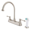Kingston Satin Nickel Two Handle 8" Kitchen Faucet With White Sprayer KB3758TL