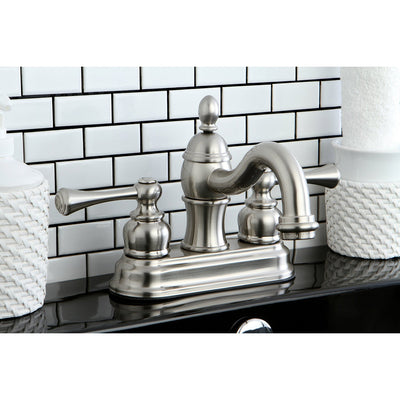 Kingston Satin Nickel 2 Handle 4" Centerset Bathroom Faucet with Pop-up KB3908BL