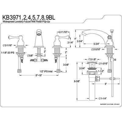 Kingston Satin Nickel 2 Handle Widespread Bathroom Faucet w Pop-up KB3978BL