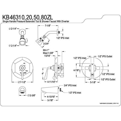 Kingston Silver Sage Chrome Tub & Shower Combination Faucet W Diverter KB46310ZL