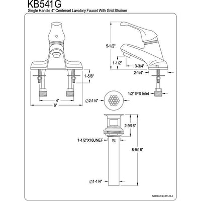 Kingston Chrome Single Handle Centerset Bathroom Faucet w Grid Strainer KB541G