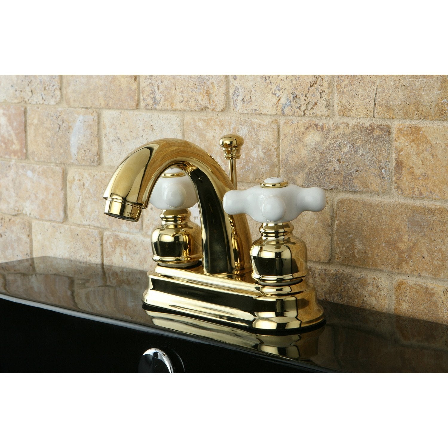 Kingston Polished Brass 2 Handle 4" Centerset Bathroom Faucet w Drain KB5612PX
