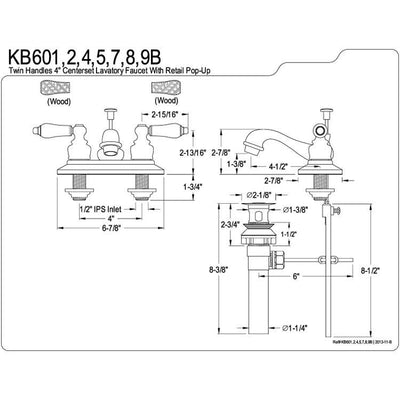 Kingston Brass Chrome 2 Handle 4" Centerset Bathroom Faucet with Pop-up KB607B