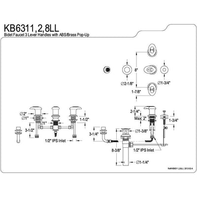Kingston Chrome Legacy Three Handle Bidet Faucet with Brass Pop-up KB6311LL
