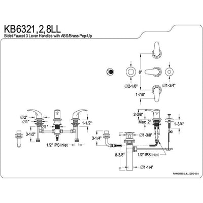 Kingston Legacy Chrome Three Handle Bidet Faucet with Brass Pop-up KB6321LL