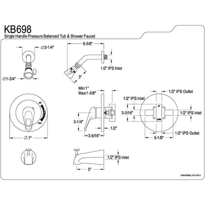 Kingston Brass Satin Nickel Single Handle Tub & Shower Combination Faucet KB698