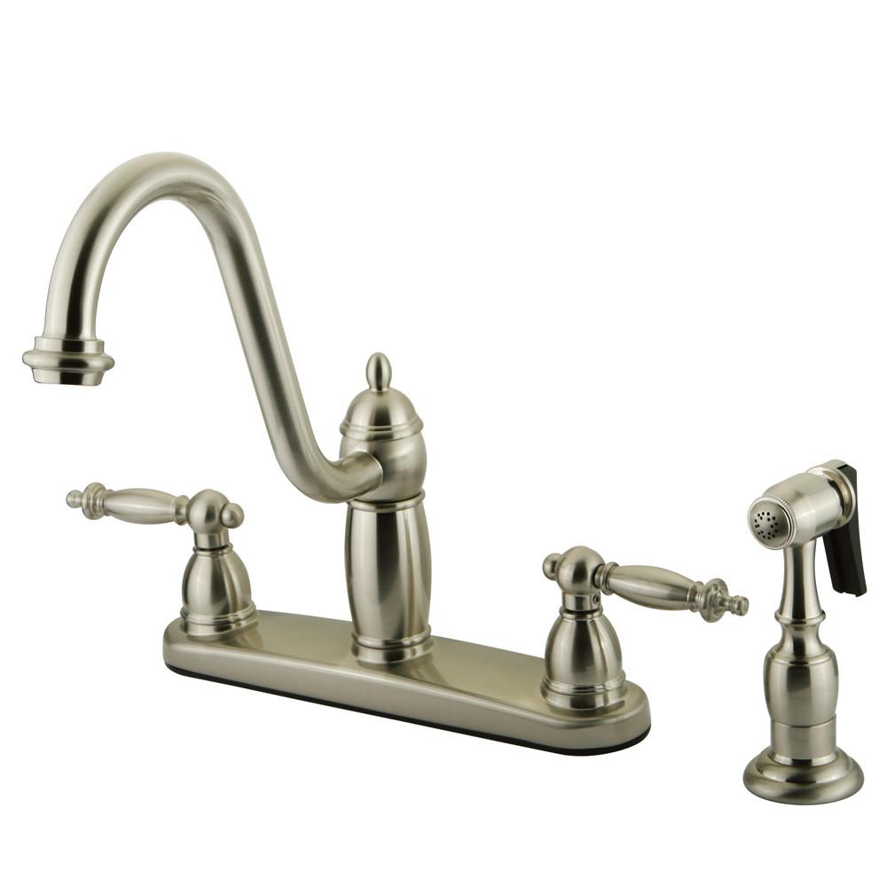Kingston Satin Nickel Templeton 8" Kitchen Faucet With Brass Sprayer KB7118TLBS