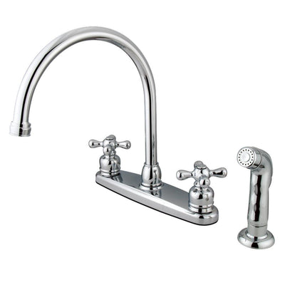 Kingston Chrome Double Handle Goose Neck Kitchen Faucet with Sprayer KB721AXSP
