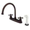 Kingston Oil Rubbed Bronze two Handle Goose Neck Kitchen Faucet w Spray KB725AX