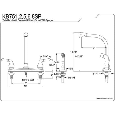 Kingston Brass Satin Nickel 8" High Arch Kitchen Faucet With Sprayer KB758SP