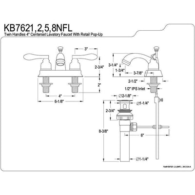 Kingston Chrome NuWave French 4" centerset bathroom faucet w/ drain KB7621NFL