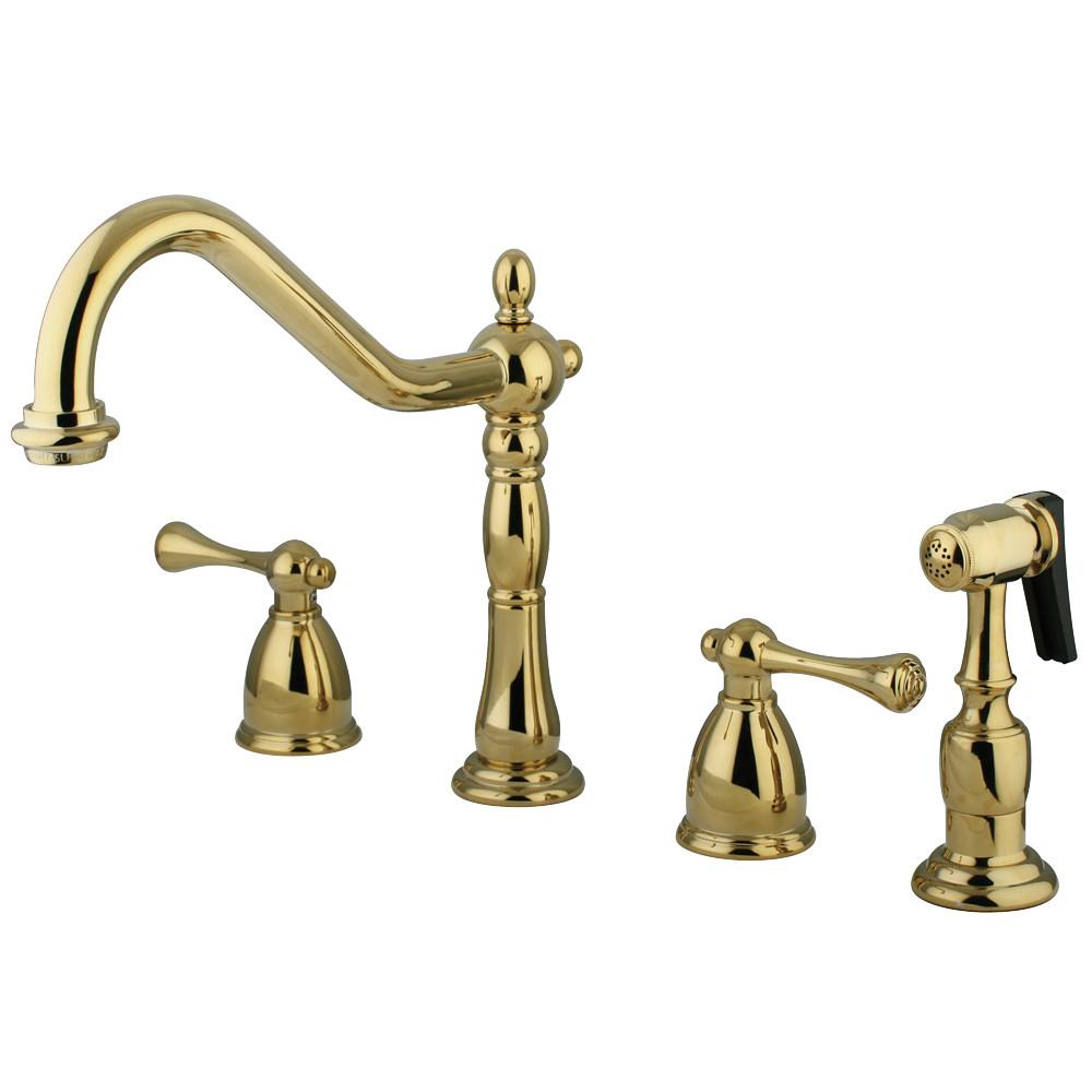 Kingston Polished Brass Two Handle Widespread Kitchen Faucet w spray KB7792BLBS