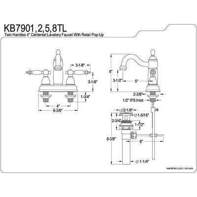Kingston Satin Nickel Templeton 4" Centerset Bathroom Lavatory Faucet KB7908TL