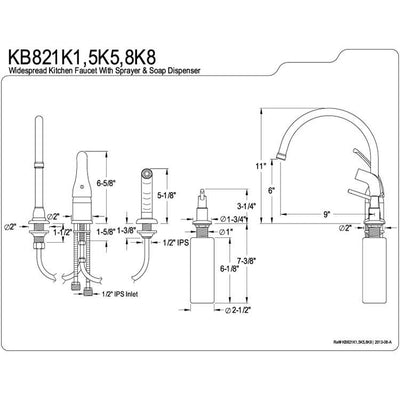 Kingston Brass Chrome Single Handle Kitchen Faucet with Soap Dispenser KB821K1