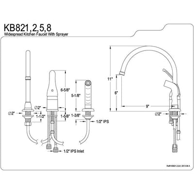 Kingston Brass Satin Nickel Widespread Kitchen Faucet w Brass Sprayer KB828