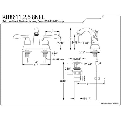 Kingston Brass Chrome NuWave French centerset bathroom faucet w drain KB8611NFL
