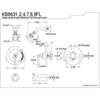 Kingston Satin Nickel/Polished Brass 1 Handle Tub & Shower Combo Faucet KB8639FL