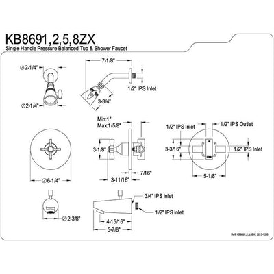 Kingston Brass KB8692ZX Tub and Shower Combination Faucet Polished Brass