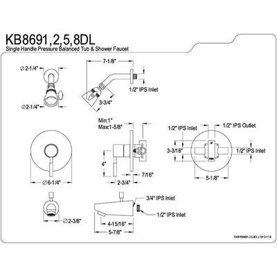 Kingston Brass Concord Satin Nickel Single Handle Tub & Shower Faucet KB8698DL