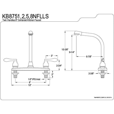 Kingston Chrome NuWave French 8" centerset 2 handle kitchen faucet KB8751NFLLS