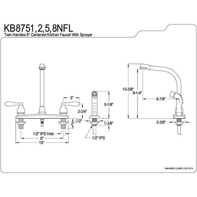 Kingston Brass Chrome NuWave French centerset kitchen faucet w/spray KB8751NFL