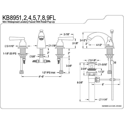 Kingston Satin Nickel 4"-8" Mini Widespread Bathroom Faucet w Pop-up KB8954FL