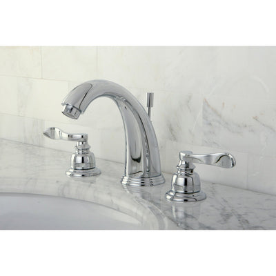 Kingston Chrome NuWave French widespread bathroom faucet w/ pop-up KB8981NFL