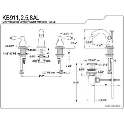 Kingston Polished Brass 4" to 8" Mini Widespread Bathroom Faucet KB912AL