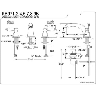 Kingston Polished Brass 2 Handle Widespread Bathroom Faucet w Pop-up KB972B
