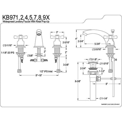 Kingston Polished Brass 2 Handle Widespread Bathroom Faucet w Pop-up KB972X