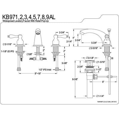 Kingston Brass Satin Nickel 2 Handle Widespread Bathroom Faucet w Pop-up KB978AL