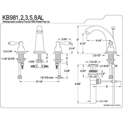 Kingston Polished Brass 2 Handle Widespread Bathroom Faucet w Pop-up KB982AL