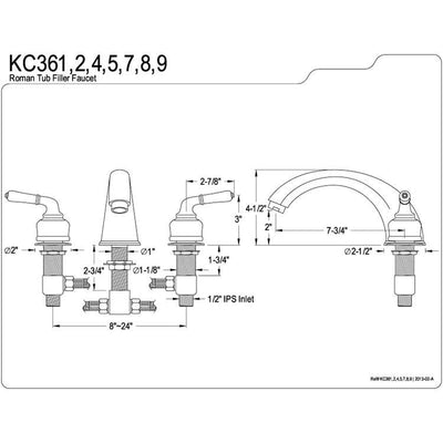 Kingston Brass Satin Nickel Magellan lever handle roman tub filler faucet KC368