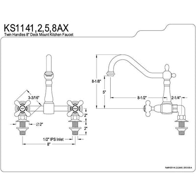 Kingston Brass Chrome 2 Handle Deck Mount Kitchen Faucet KS1141AX