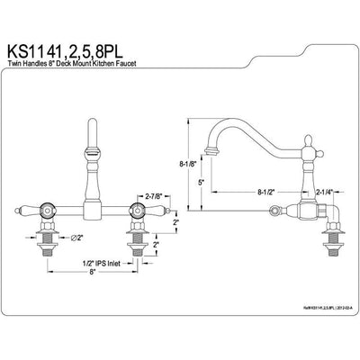 Kingston Brass Chrome 2 Handle Deck Mount Kitchen Faucet KS1141PL
