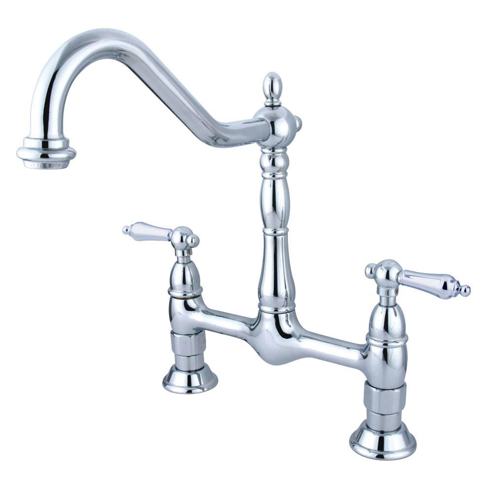 Kingston Brass Chrome Double Handle 8" Centerset Bridge Kitchen Faucet KS1171AL