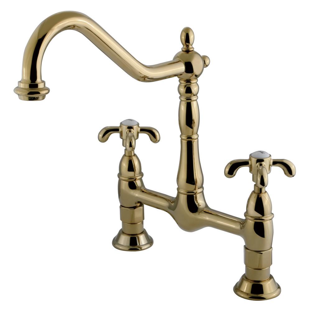 Kingston Polished Brass French Country 8" Centerset Kitchen Faucet KS1172TX