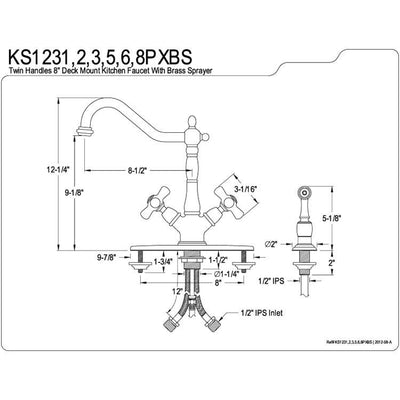 Kingston Polished Brass 2 Handle Single Hole Kitchen Faucet w Spray KS1232PXBS
