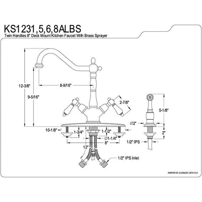 Kingston Satin Nickel 2 Handle Single Hole Kitchen Faucet w Spray KS1238ALBS