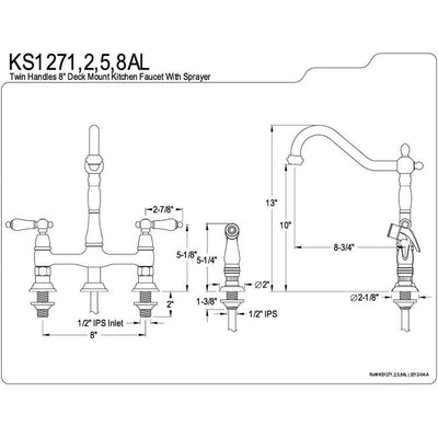 Kingston Brass Chrome 8" Centerset Kitchen Faucet With Side Sprayer KS1271AL