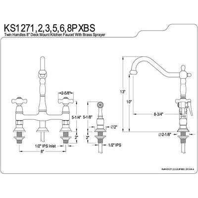Kingston Polished Brass 8" Centerset Kitchen Faucet With Side Sprayer KS1272PXBS