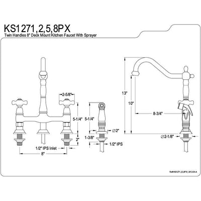 Kingston Polished Brass 8" Centerset Kitchen Faucet With Side Sprayer KS1272PX
