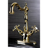 Kingston Polished Brass 2 Handle Single Hole Bathroom Faucet w Drain KS1432BX