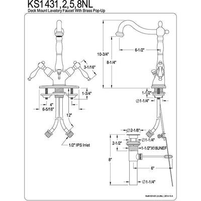 Kingston Satin Nickel 2 Handle Single Hole Bathroom Faucet w Drain KS1438NL