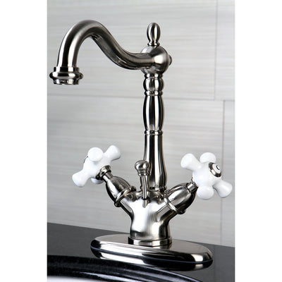 Kingston Satin Nickel 2 Handle Single Hole Bathroom Faucet w Drain KS1438PX