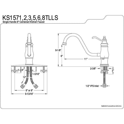 Kingston Polished Brass Single Handle 8" Centerset Kitchen Faucet KS1572TLLS