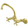 High Arch Metal Cross Handle Polished Brass Wall Mount Kitchen Faucet KS214PB