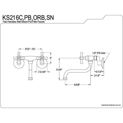 Kingston Brass Metal Cross Handle Chrome Wall Mount Kitchen Faucet KS216C